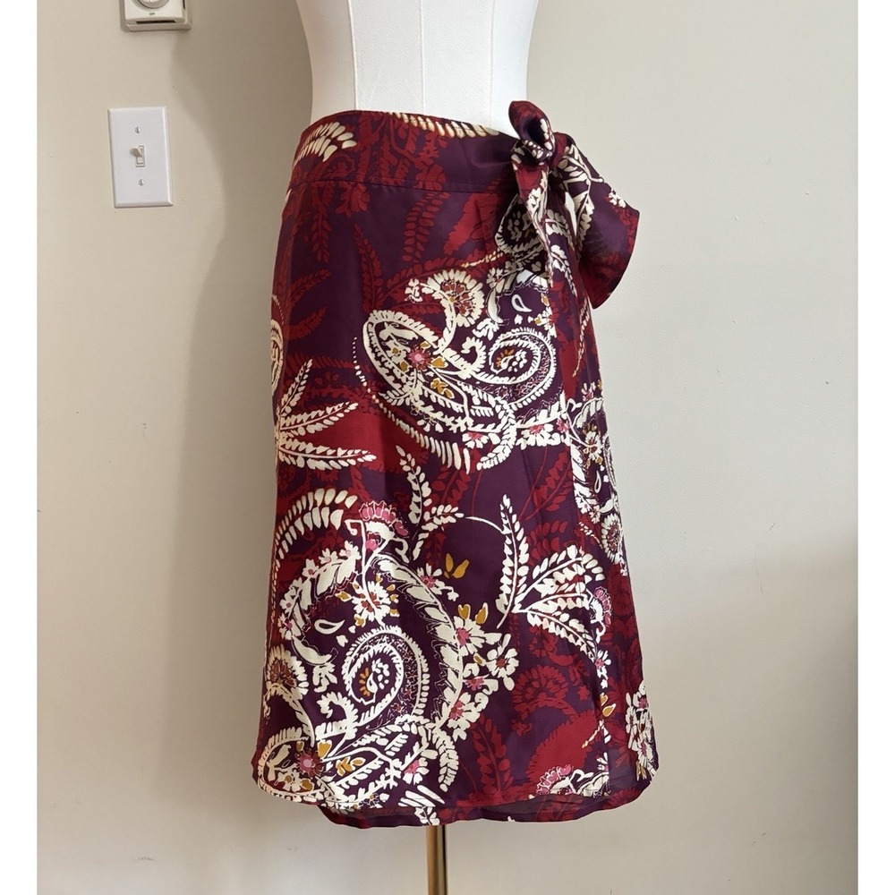 Talbots Petites Medium 8P  100% Silk Skirt Faux Wrap‎ Purple Red Coastal Boho